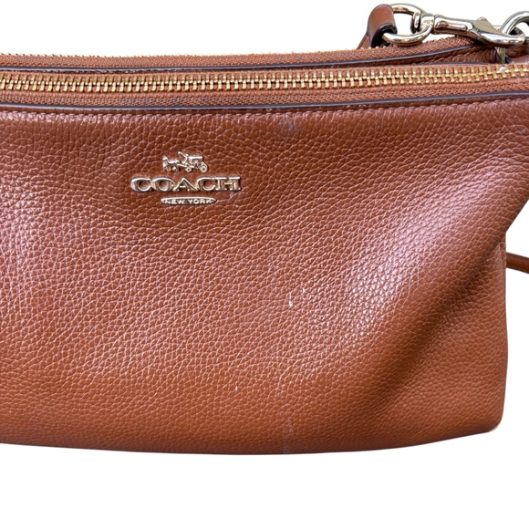 Coach Double Zip Brown Leather Crossbody Bag - Picture 5 of 10